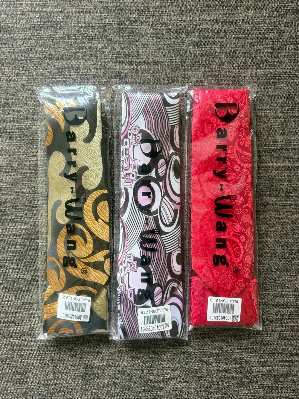Men's Tie w/ Pocket Scarf- Red, Pink/White, Gold/Black Assorted Patterns 3pack